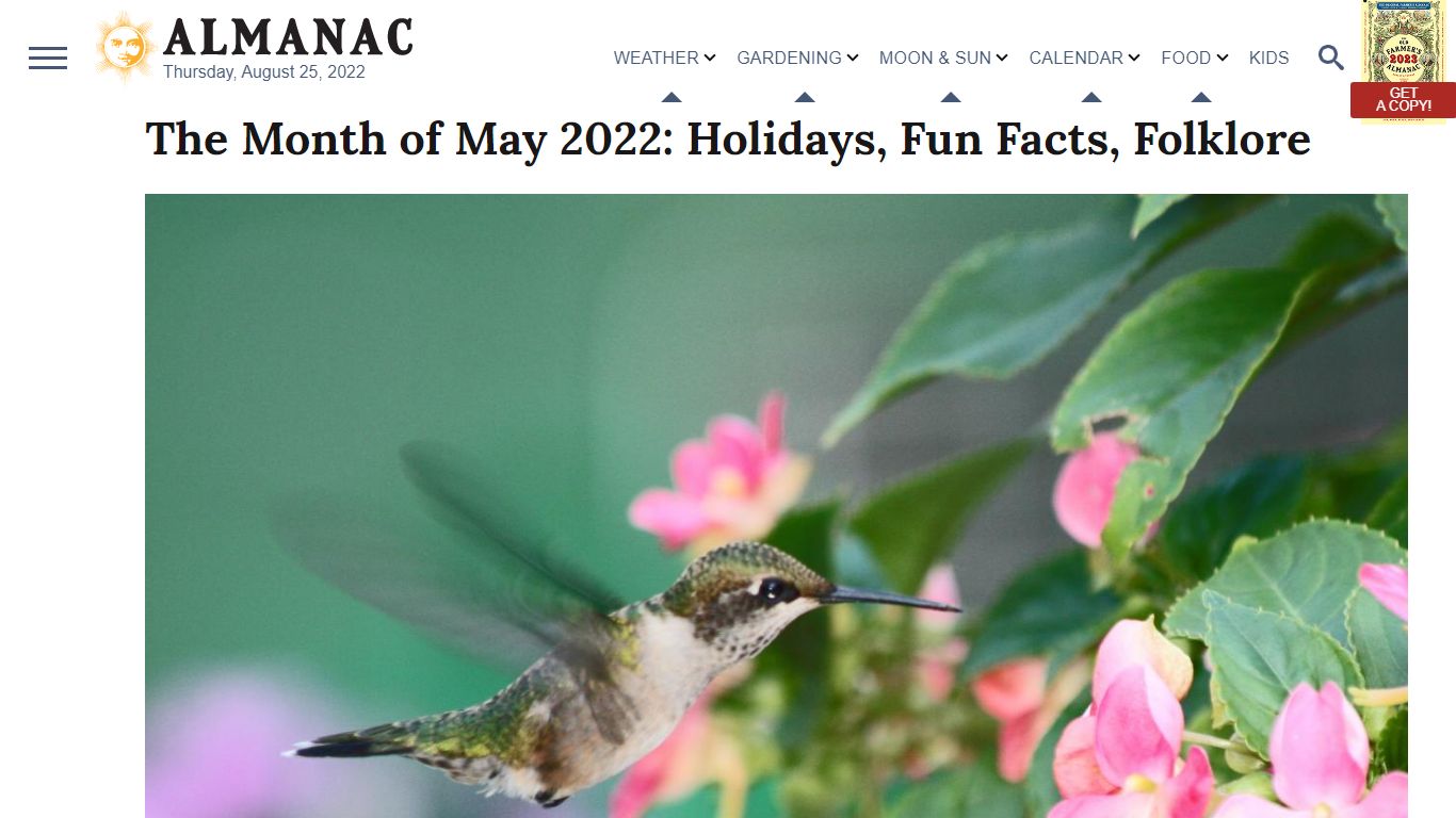 The Month of May 2022: Holidays, Fun Facts, Folklore - Almanac.com